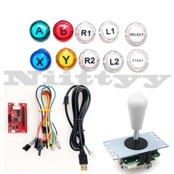 2 Players DIY Arcade Kit with Push Buttons & Rechargeable Battery